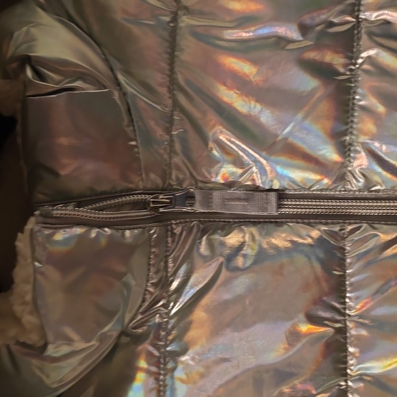 THEREABOUTS GIRLS SILVER "SHIMMER" PUFFER HOODED WINTER COAT SIZE XL 18.5 PLUS - Picture 3 of 16